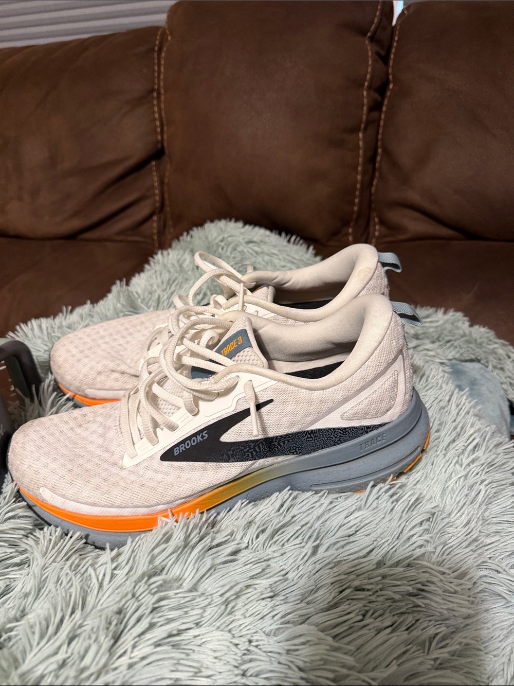 Brooks Men’s Athletic Shoes in Cream with Orange and Black Accents